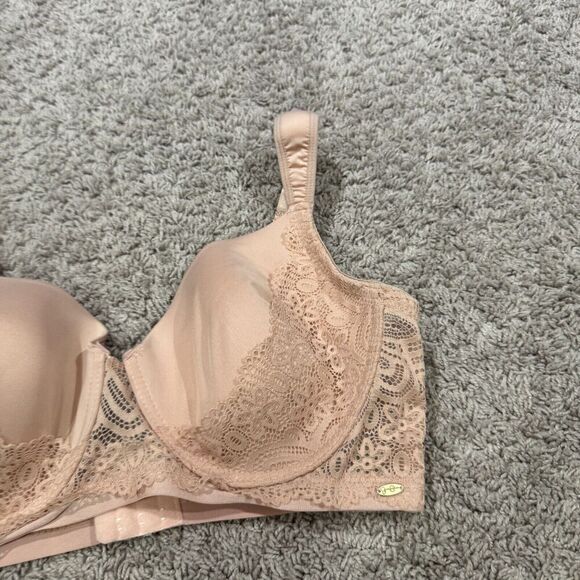 Jessica Simpson Push Up Bra Size 38D Beige Lace Trim‎ Wireless Full Coverage - Picture 3 of 9